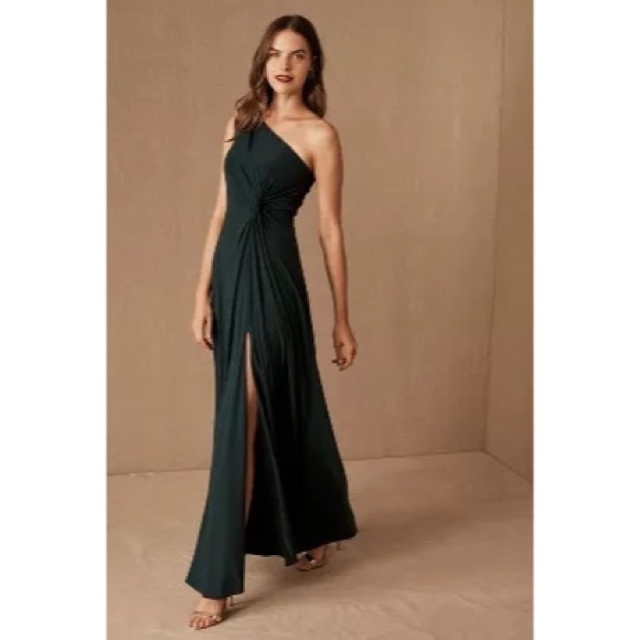 BHLDN Dresses & Skirts - BHLDN Brixen One Shoulder Black Tie Maxi Dress in Emerald Green Size 8
